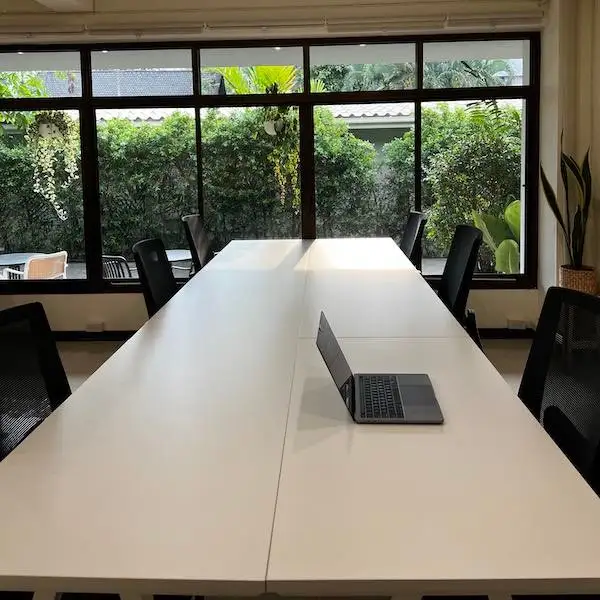 Coworking desk with a view of the garden